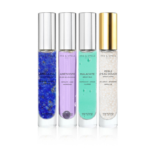 Coffret l’Alchimix N°1 Complet | Iris & Opale Beauty. Découvrez nos 4 sérums visage en format « tube à essais » 15 mL. À l’Améthyste, à la Perle d’eau douce, au Lapis-lazuli et à la Malachite.